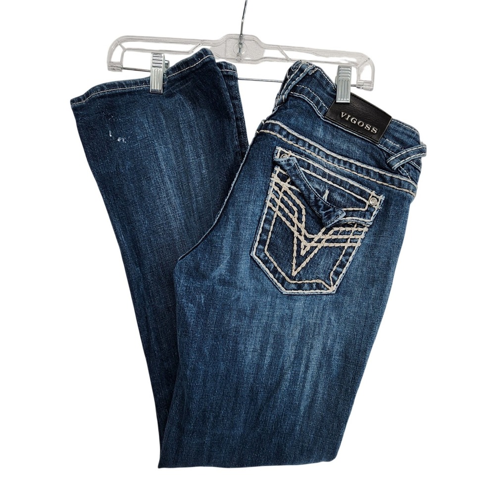 Vigoss 7/8 Blue The New York Boot Cut Jeans Y2K McBling Embellished Dark Wash 31